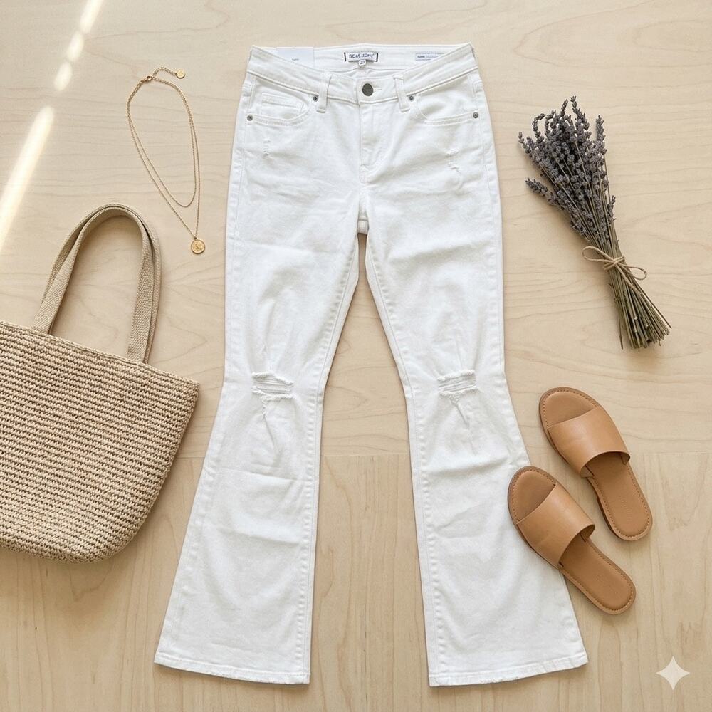 Dear John Rosie Mid Rise Flared Jeans 26 White Distressed Flare Stretch NWT